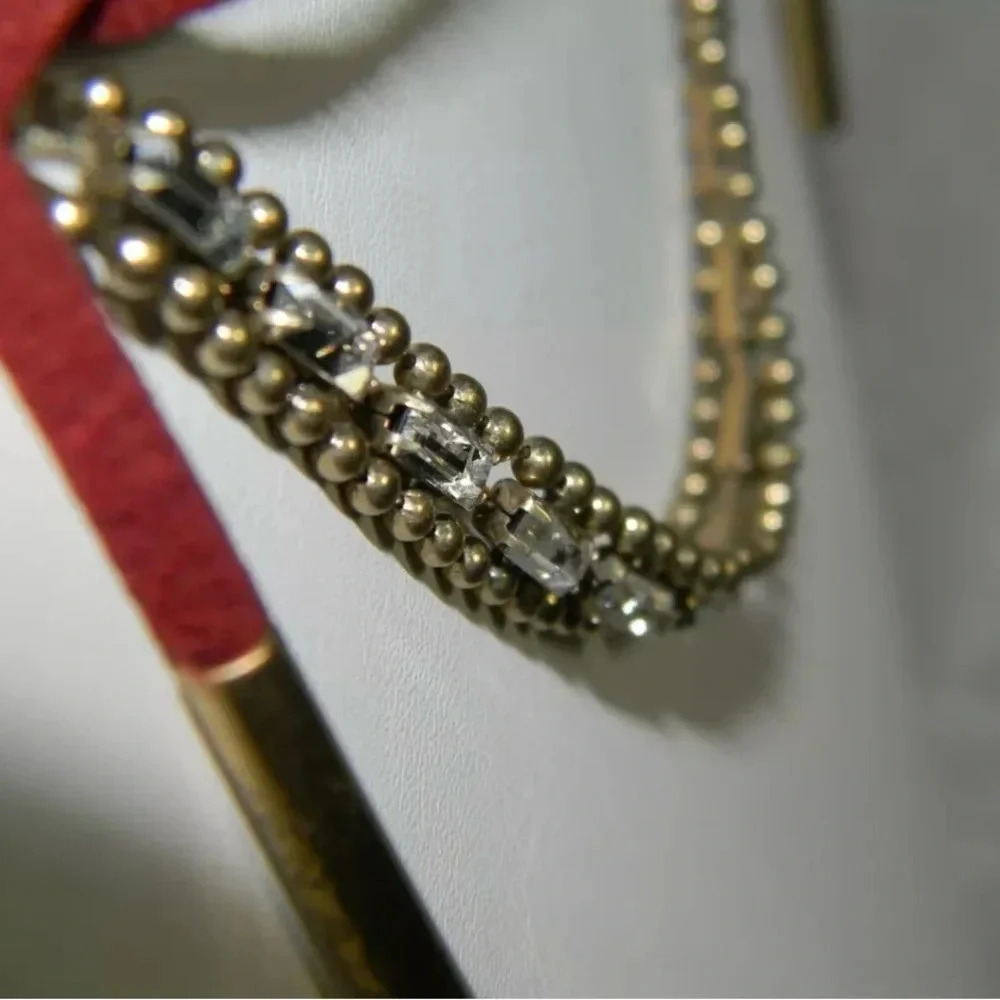 Jen Atkin Chloe + Isabel Red Leather Crystal Lariat Necklace or Headpiece - Picture 5 of 5